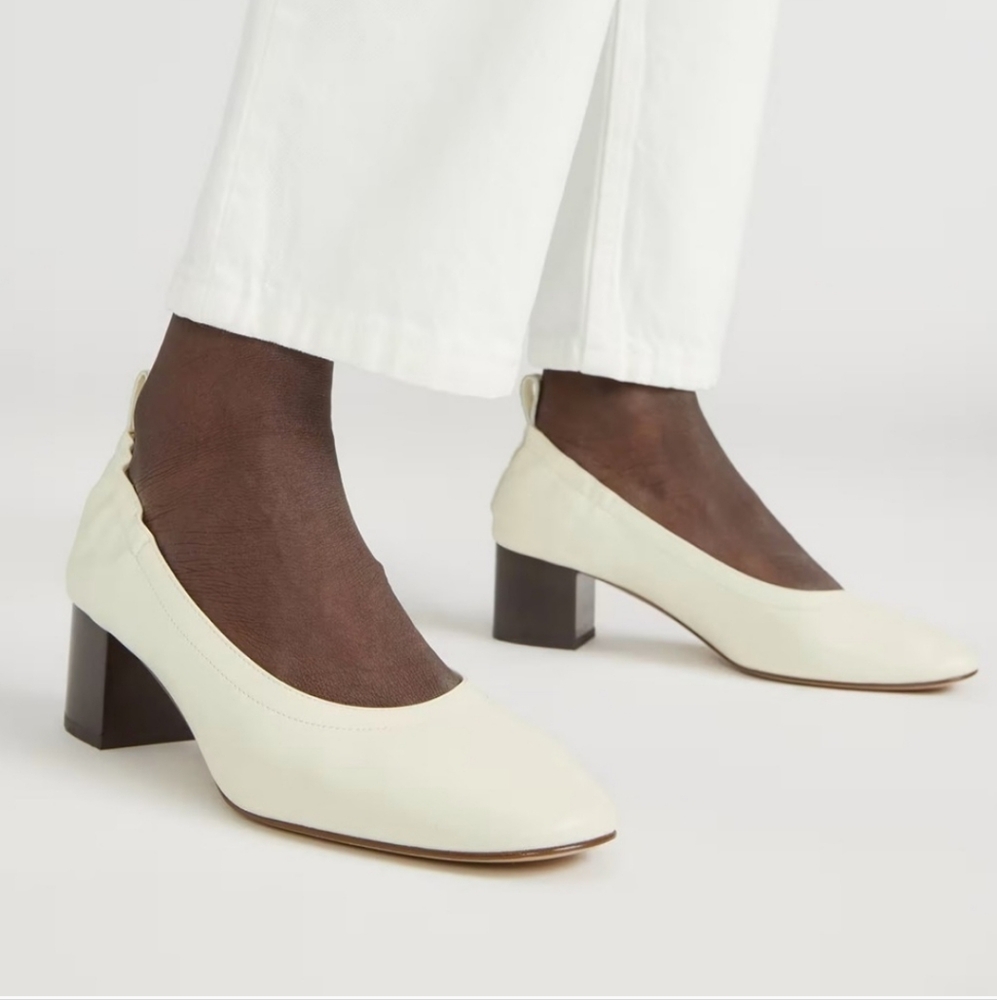 Everlane The Day Heel Cream / White Stacked Block Heel Sz 6